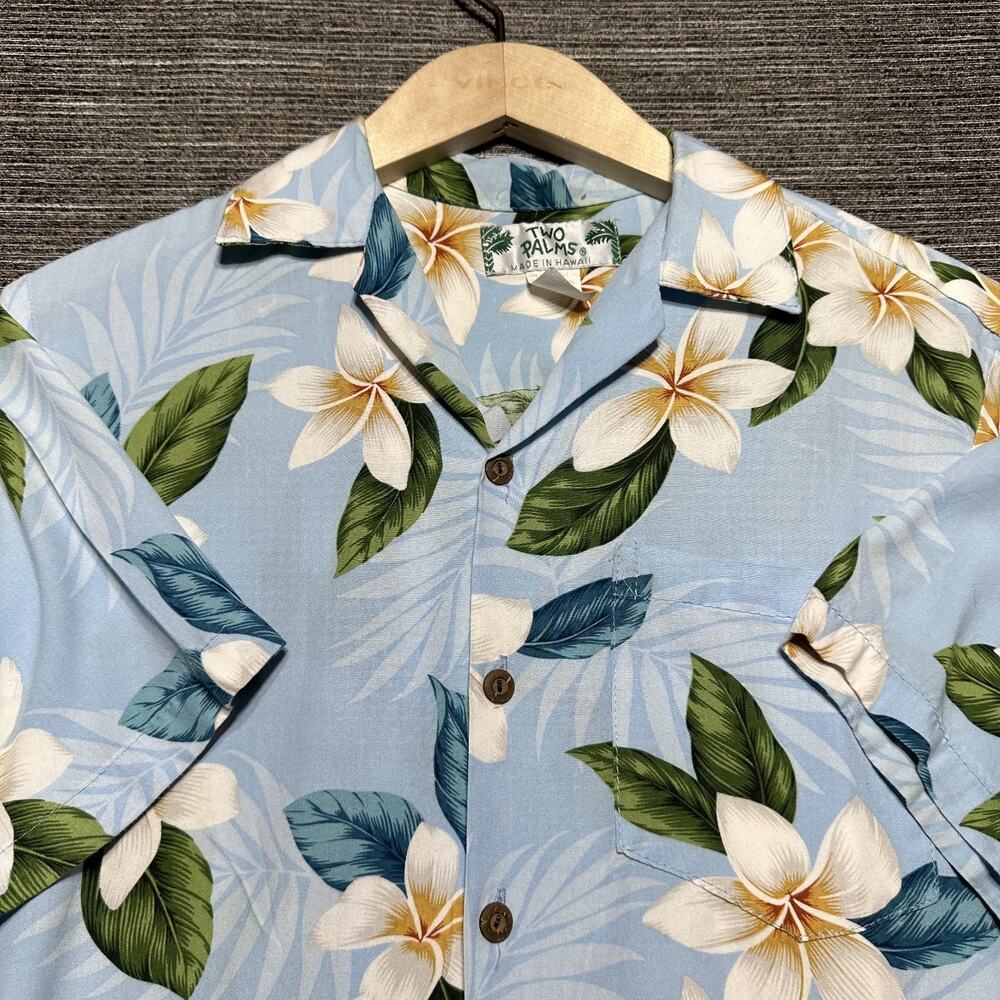 Two Palms Hawaiian Shirt Men's Small Blue Floral Short Sleeve Button VTG Rayon